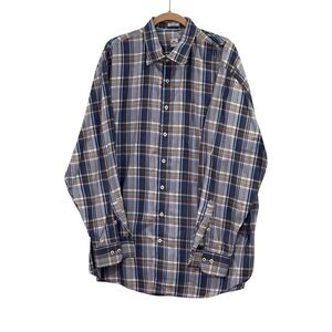 Peter Millar Navy and Tan Plaid Shirt
